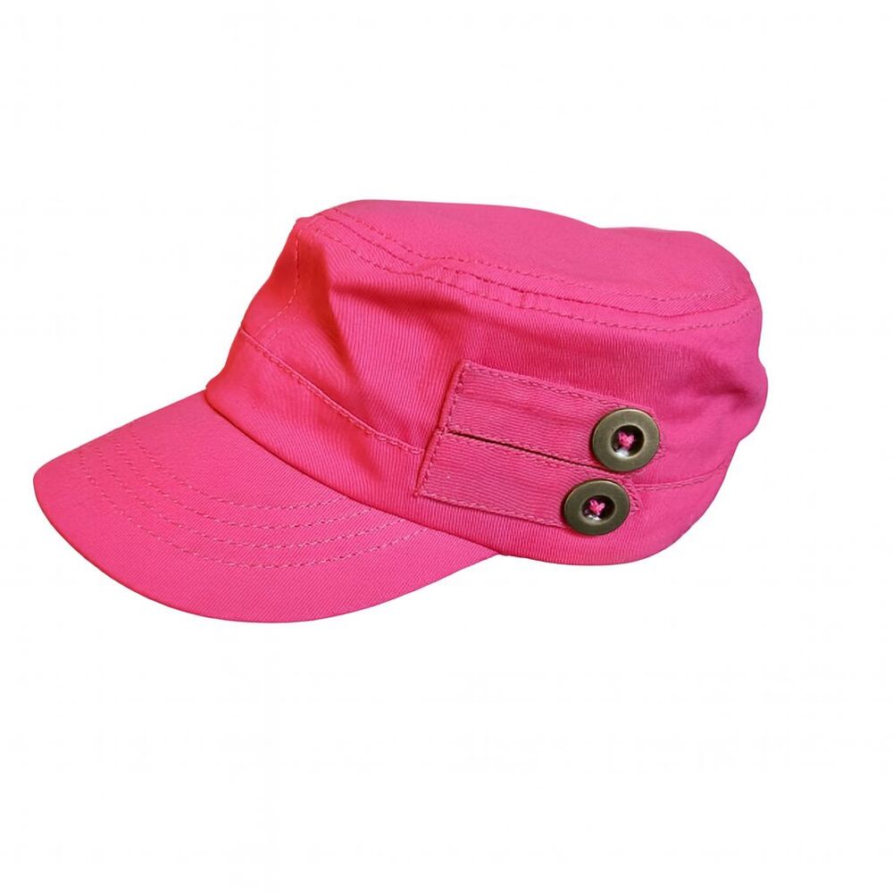 Women Pink Casual Military-Style Cadet Cap Fashion Hat Button Accents Adjustable